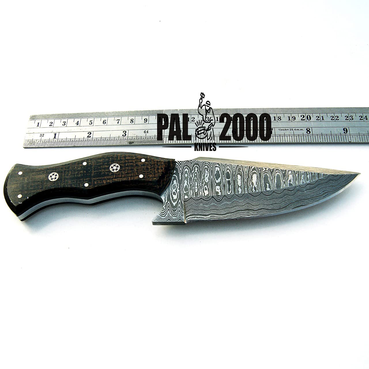 PAL 2000 HUNTING KNIVES Knife With Leather Sheath - Handmade damascus Steel Knife - Custom Knife - 9 Inches Micarta Handle, 9556 Black, White and Gray