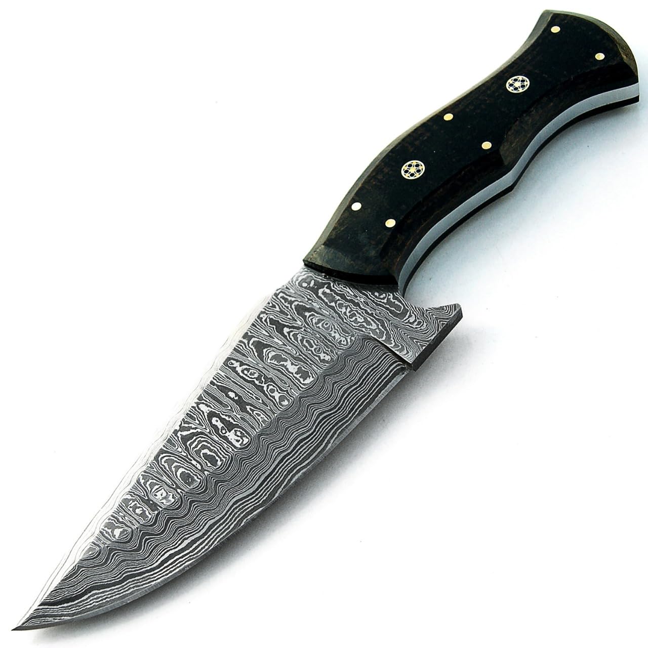 PAL 2000 HUNTING KNIVES Knife With Leather Sheath - Handmade damascus Steel Knife - Custom Knife - 9 Inches Micarta Handle, 9556 Black, White and Gray