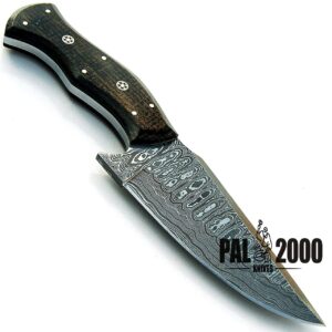 PAL 2000 HUNTING KNIVES Knife With Leather Sheath - Handmade damascus Steel Knife - Custom Knife - 9 Inches Micarta Handle, 9556 Black, White and Gray