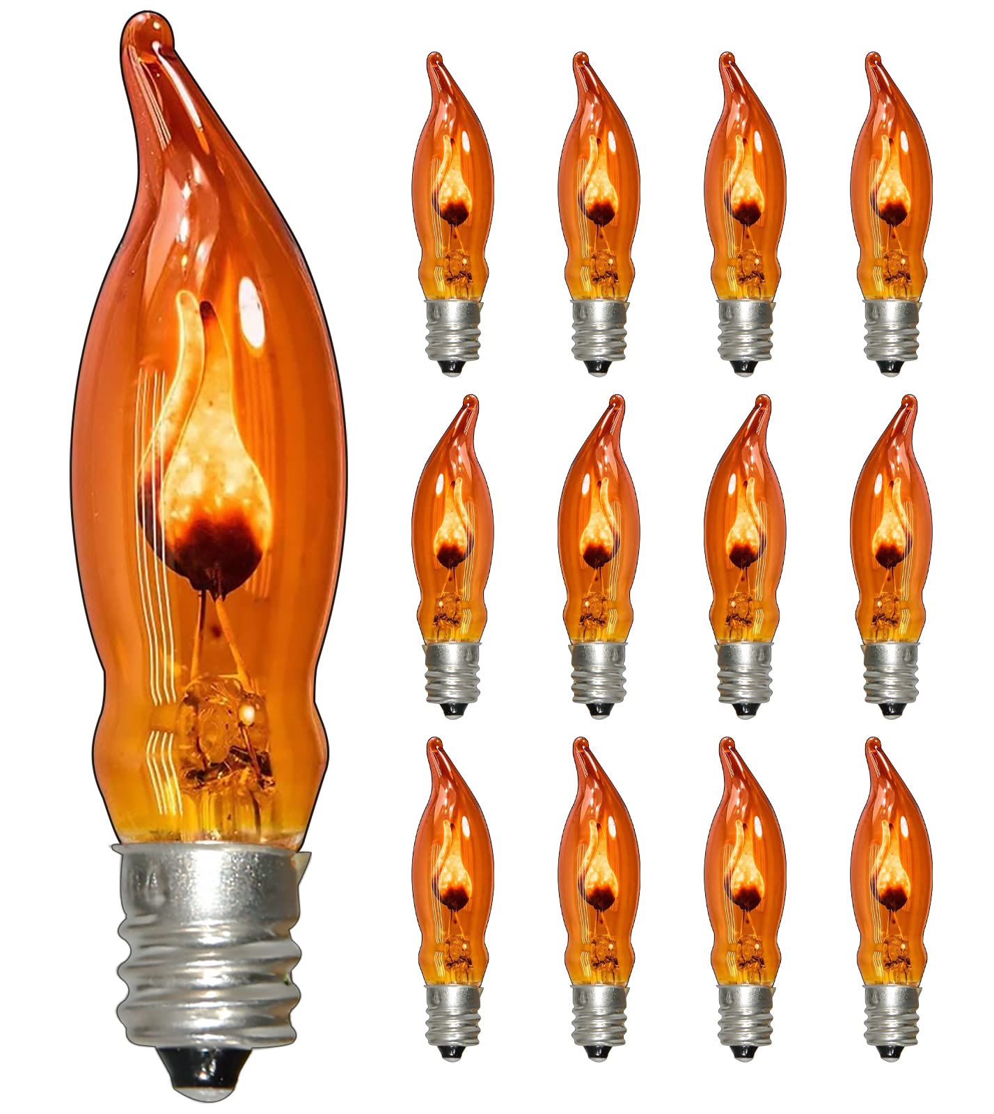 Pallerina Flicker Flame Light Bulbs, Flicker Flame Shaped Light Bulbs, Flickering Orange Glow Replacement Bulbs E12 Flame Candelabra Light Bulbs, 12 Pack, 1 Watt