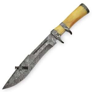 PAL 2000 KNIVES HUN-9969 Handmade Damascus Steel Fixed Blade Hunting 13 Inch Knife Camel Bone Handle