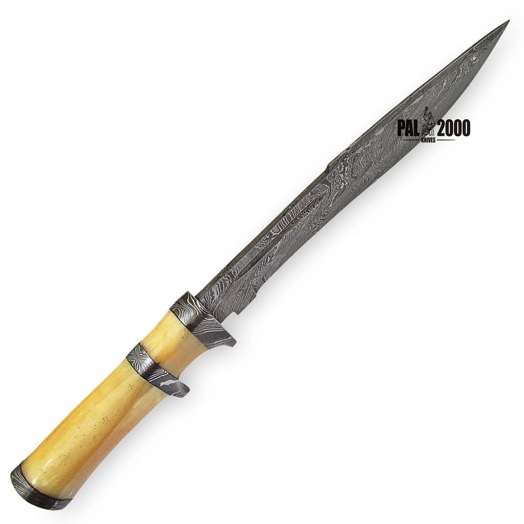 PAL 2000 KNIVES HUN-9969 Handmade Damascus Steel Fixed Blade Hunting 13 Inch Knife Camel Bone Handle