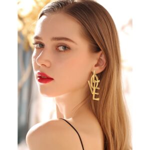 T-ztoss Simple Punk Love Letter Large Long Dangle Earrings Fashion English Alphabet Love Heart Shape Dangle Stud Earrings Statement Jewelry Gift for Women(Gold)