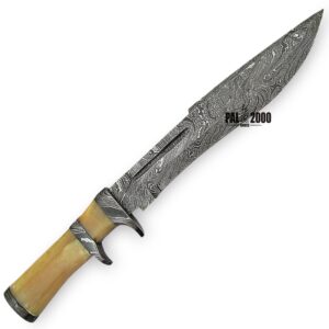 PAL 2000 KNIVES HUN-9969 Handmade Damascus Steel Fixed Blade Hunting 13 Inch Knife Camel Bone Handle