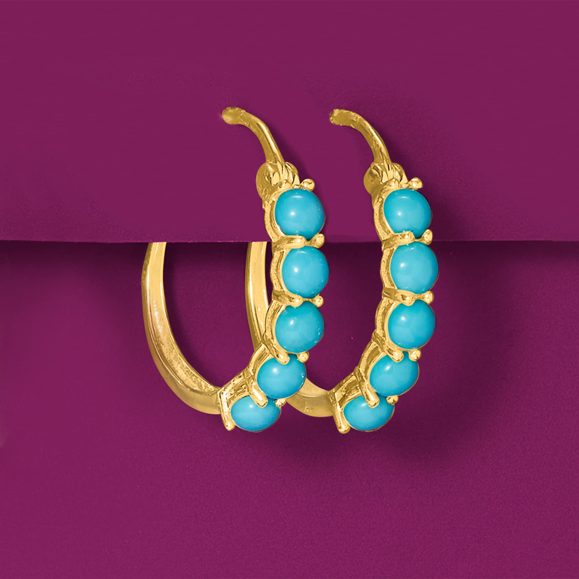 Ross-Simons Turquoise Hoop Earrings in 18kt Gold Over Sterling