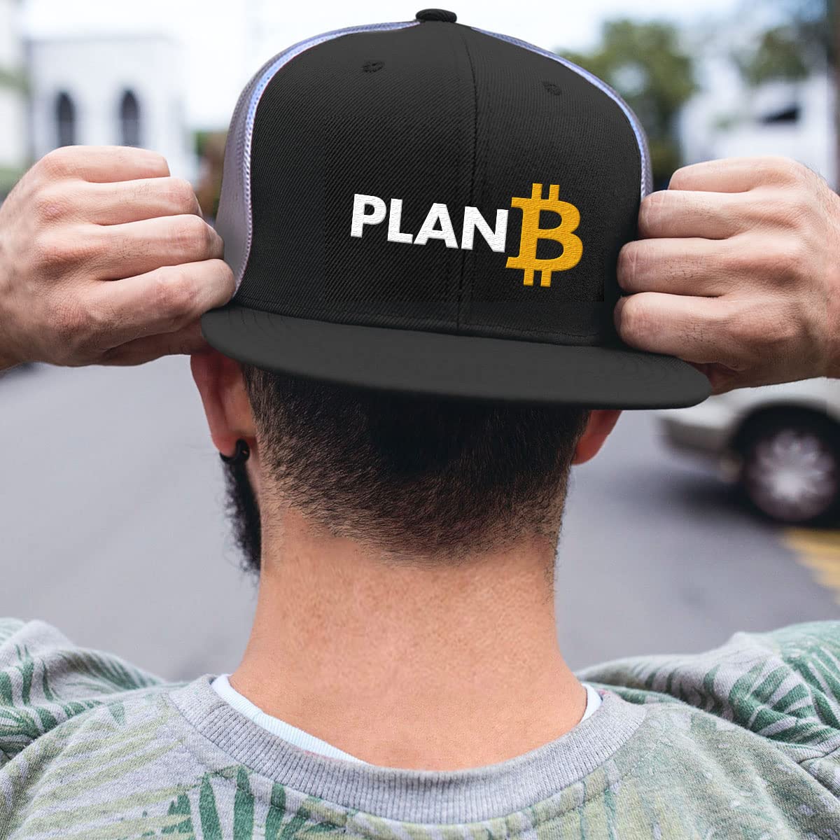 Plan B Bitcoin - Cotton Snapback Hat - Breathable Mesh Side for Casual Wear & Outdoor Activities All Seasons - Baseball Cap Women and Men (Black Front/Black Mesh)