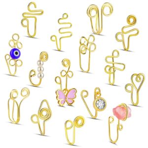 mity rain nose cuffs, 18k gold plating african nose cuff non piercing, clip on fake nose cuff for women(15pcs)