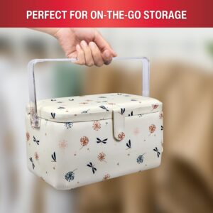 SINGER Large Premium Sewing Basket with Notions Sewing Kit & Matching Pin Cushion (Anthriscus Print)