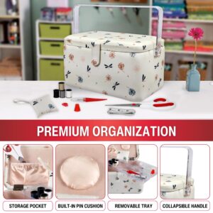 SINGER Large Premium Sewing Basket with Notions Sewing Kit & Matching Pin Cushion (Anthriscus Print)