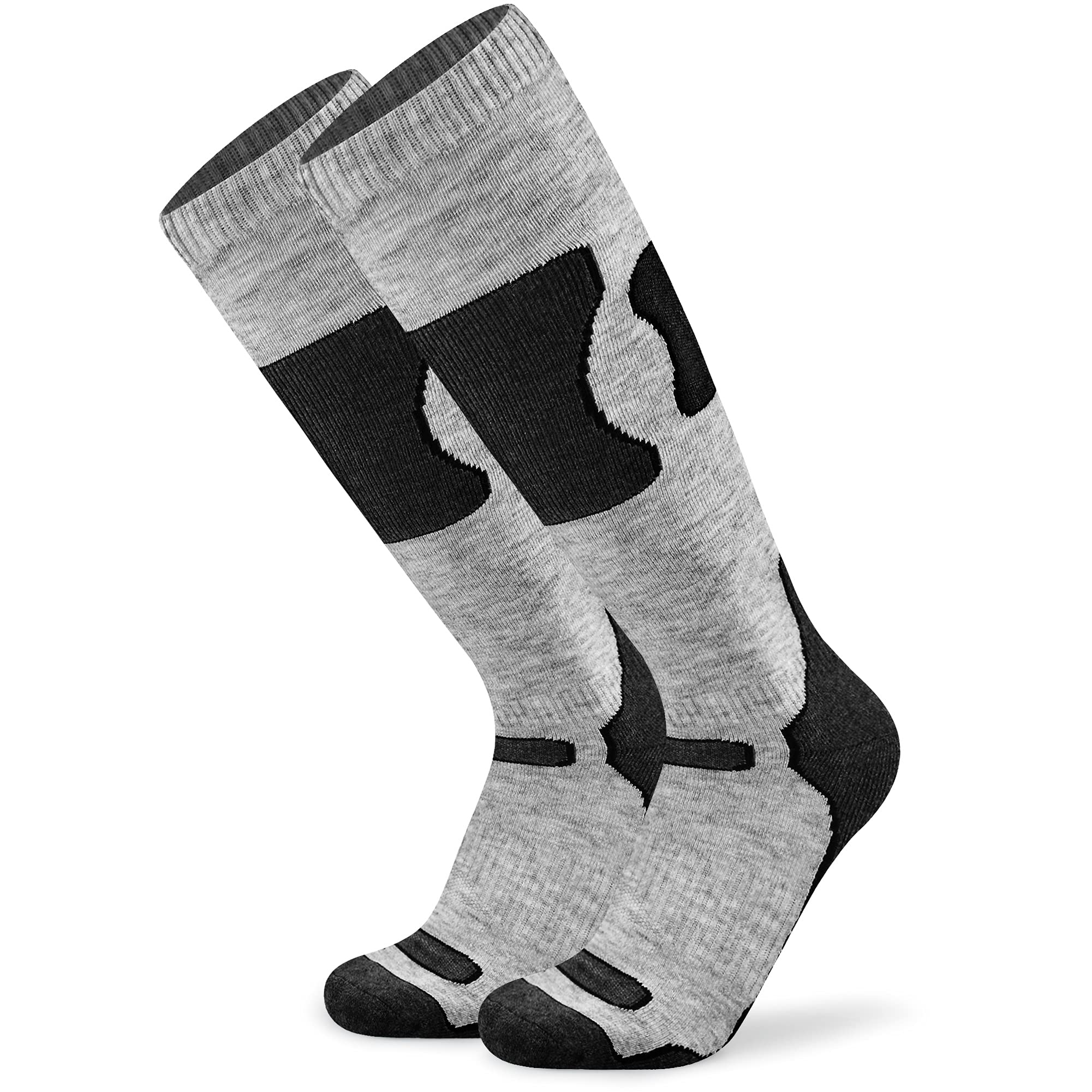 Busy Socks Men's Ski Socks Size 10-13, Women Plus Size Long Fuzzy Padded Most Comfortable Warm Organic Fleece Lined Wool Socks for Gifts, Large, 1 Pair Grey