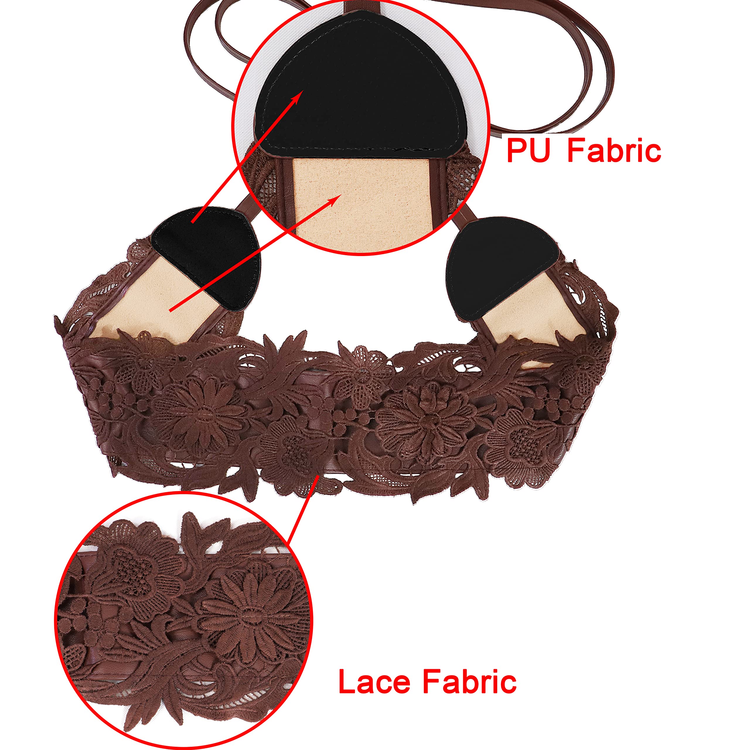 Lovful Women Faux Leather Lace Belt,Wide Wrap Around Obi Belt,Self Tie Boho Band Waist Belt,Coffee