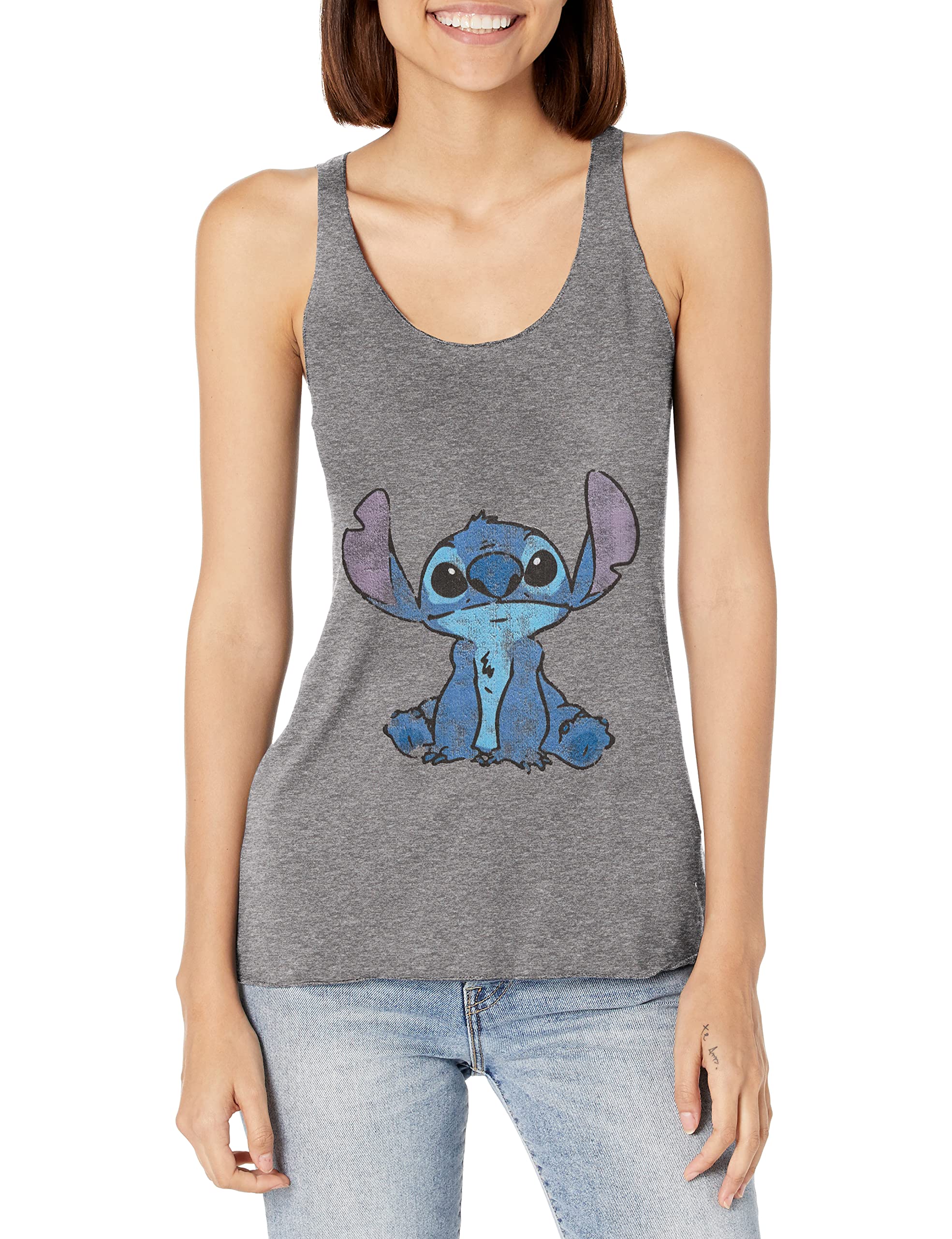 Disney Junior's Lilo Simply Stitch Tri-Blend Racerback Layering Tank, Gray Heather, Medium