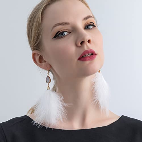 Feather Earring for Women - Light Weight Feather Dagle Earring with Crystal, Gift for Sister Lover (white)