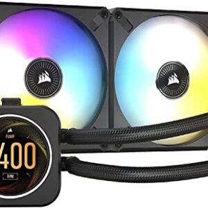 CORSAIR iCUE H100i ELITE LCD Display Liquid CPU Cooler-Custom IPS LCD Screen-40 Dynamic RGB LEDs-120mm Fans-240mm Radiator-COMMANDER CORE Smart Lighting Controller - Black