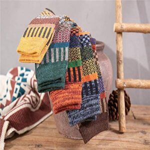 5 Pairs Autumn Winter Nordic Socks Thick Knitted Two-Way Colorful Patten (5-color mix)