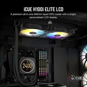 CORSAIR iCUE H100i ELITE LCD Display Liquid CPU Cooler-Custom IPS LCD Screen-40 Dynamic RGB LEDs-120mm Fans-240mm Radiator-COMMANDER CORE Smart Lighting Controller - Black