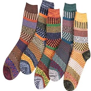 5 Pairs Autumn Winter Nordic Socks Thick Knitted Two-Way Colorful Patten (5-color mix)