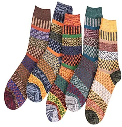 5 Pairs Autumn Winter Nordic Socks Thick Knitted Two-Way Colorful Patten (5-color mix)