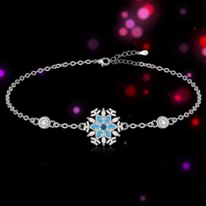 Snowflake Bracelet Adjustable Sterling Silver Chain Christmas Charm Bracelets for Women Blue Topaz Flower Holiday Jewelry