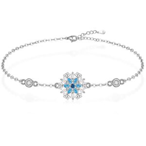 snowflake bracelet adjustable sterling silver chain christmas charm bracelets for women blue topaz flower holiday jewelry