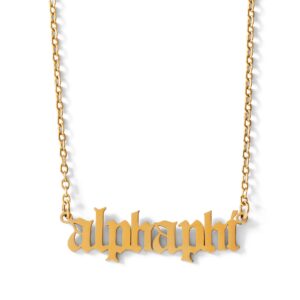 Sorority Shop Alpha Phi Necklace — AP Old English Font Design, 18K Gold Plated, Alpha Phi Gifts for Women