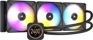 corsair icue h170i elite lcd display liquid cpu cooler-custom ips lcd screen-48 dynamic rgb leds-140mm fans -420mm radiator-commander core smart lighting controller