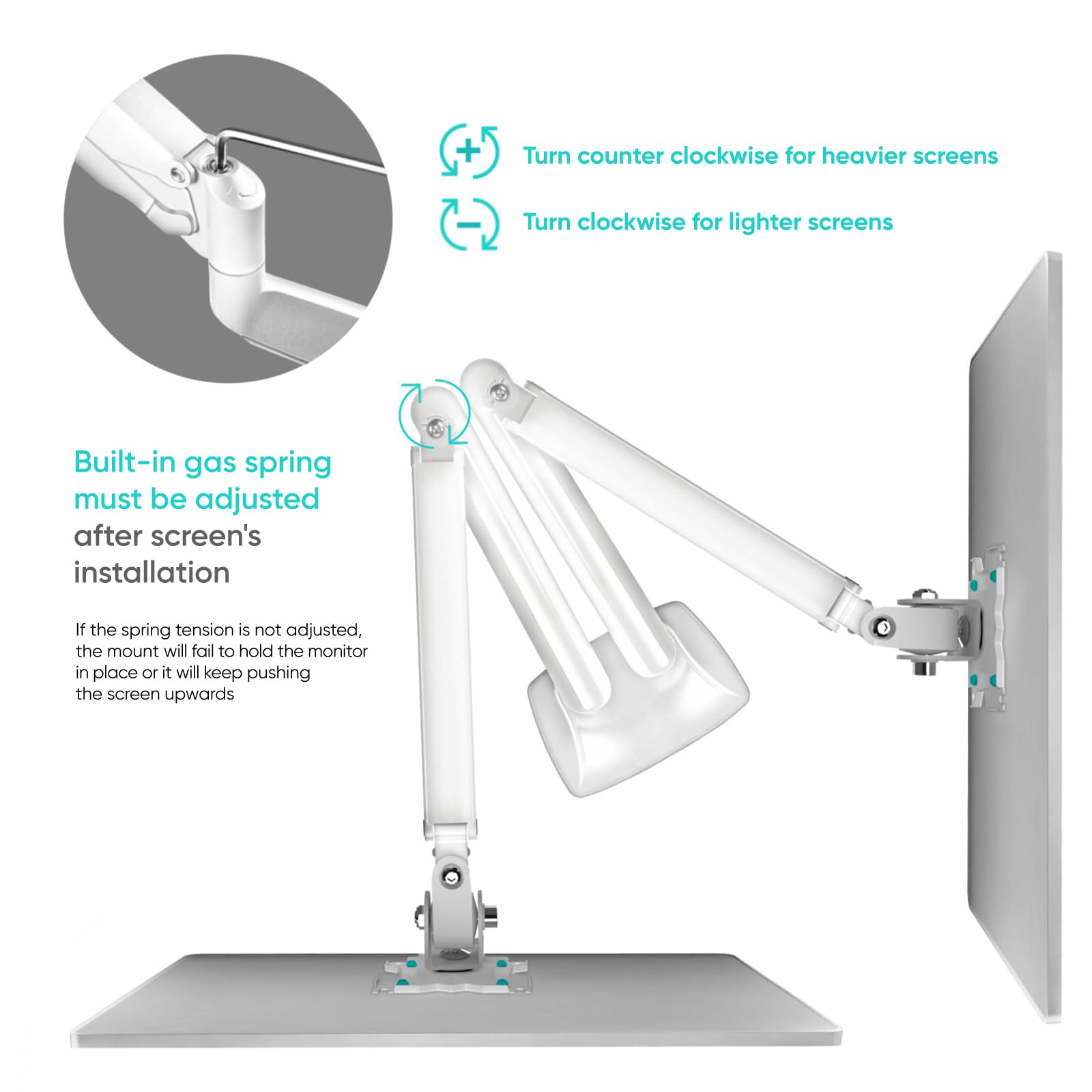 ONKRON Double Monitor Arm for Two 13-32 Inch Screens up to 19 lbs Each, Gas Spring Dual Monitor Arm Desk Mount 75x75 & 100x100 VESA - Dual Computer Monitor Mount for Desk Swivel Tilt Rotation White