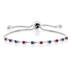 Gem Stone King 925 Sterling Silver Blue Created Sapphire and Red Created Ruby Tennis Bracelet For Women (0.55 Ct Round 2.5MM, Fully Adjustable Up to 9 Inch)