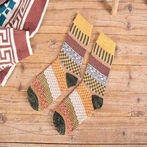 5 Pairs Autumn Winter Nordic Socks Thick Knitted Two-Way Colorful Patten (5-color mix)