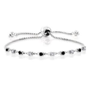 Gem Stone King 925 Sterling Silver Black Diamond and White Created Sapphire Tennis Bracelet For Women (0.58 Cttw, Fully Adjustable Up to 9 Inch)