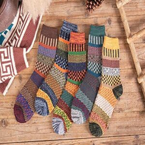 5 Pairs Autumn Winter Nordic Socks Thick Knitted Two-Way Colorful Patten (5-color mix)