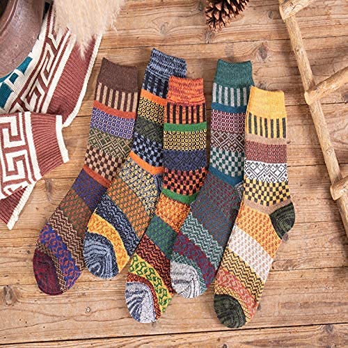 5 Pairs Autumn Winter Nordic Socks Thick Knitted Two-Way Colorful Patten (5-color mix)