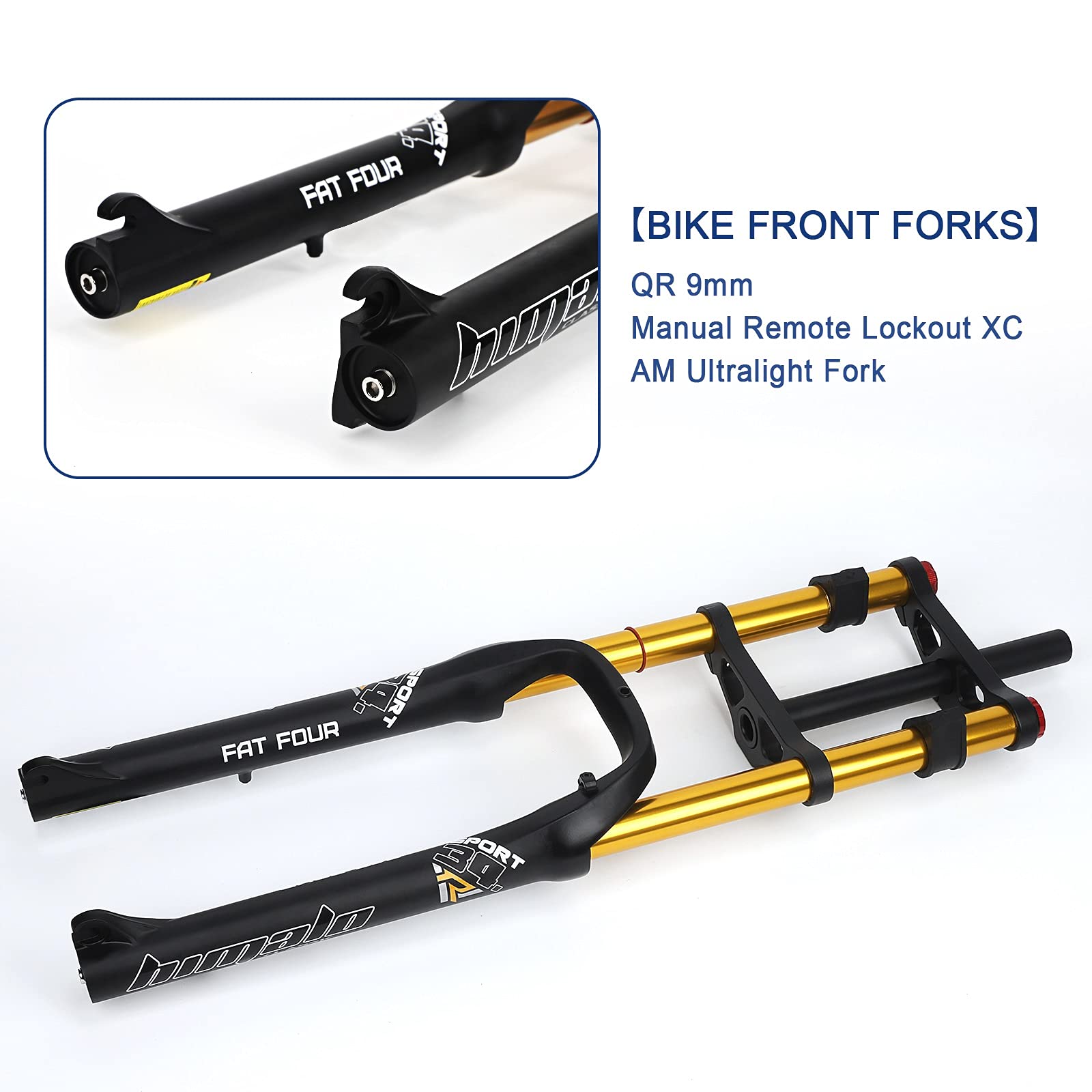 26 Inch Bike Suspension Forks 4.0 Fat Bike Straight Front Fork Downhill Mountain Bike MTB Fork 1-1/8 Disc Brake Air Fork 170mm Travel E-Bike Front Fork BMX 2850g (Color : Black Gold)