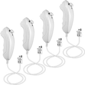 MODESLAB 4 Pack Wii Nunchuck Controller, Nunchuk Controllers Replacement Remote Joystick Gamepad Controller Compatible with Wii Wii U Console(White)