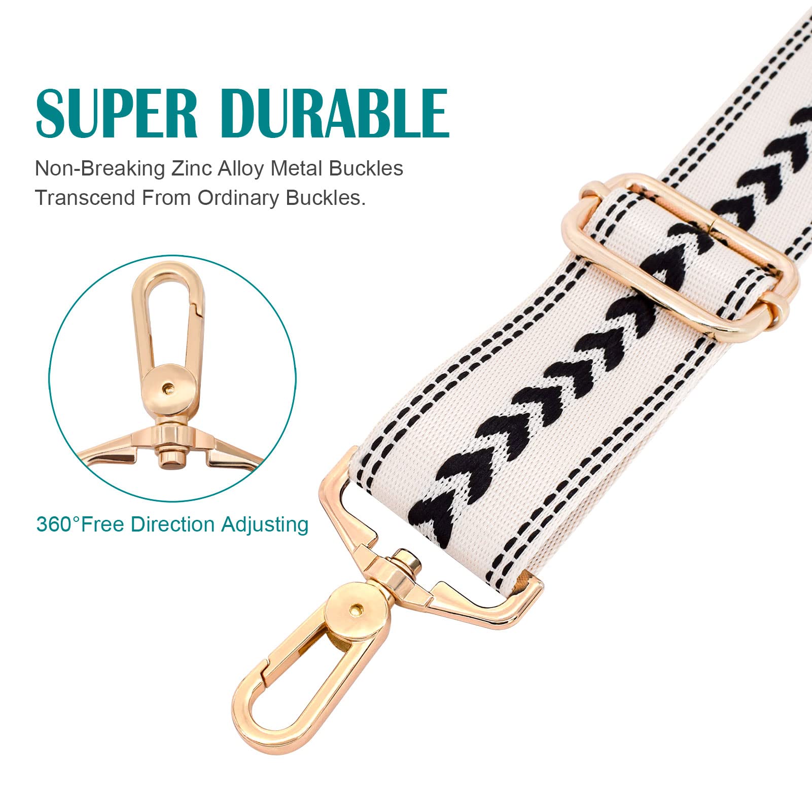 River Lake Adjustable Crossbody Strap for Purses Replacement Guitar Multicolor Style Handbag Straps Guitar Shoulder Strap for Women (Beige Jacquard)