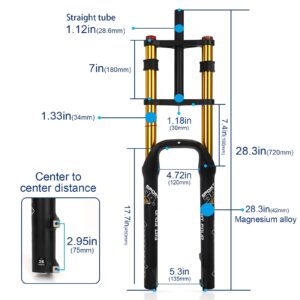 26 Inch Bike Suspension Forks 4.0 Fat Bike Straight Front Fork Downhill Mountain Bike MTB Fork 1-1/8 Disc Brake Air Fork 170mm Travel E-Bike Front Fork BMX 2850g (Color : Black Gold)