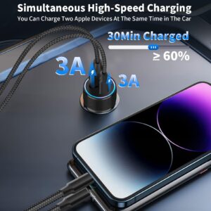 [Apple MFi Certified] iPhone Fast Car Charger, Veetone 48W Dual Port USB C Power Delivery All Metal Car Adapter with 2 Pack Lightning Braided Cable, PD/QC3.0 Car Quick Charging for iPhone/iPad/Airpods