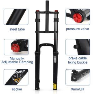 26 Inch Bike Suspension Forks 4.0 Fat Bike Straight Front Fork Downhill Mountain Bike MTB Fork 1-1/8 Disc Brake Air Fork 170mm Travel E-Bike Front Fork BMX 2850g (Color : Black Gold)