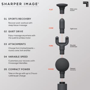 Sharper Image Deep Tissue Portable Percussion Massage Gun, Powerboost Move Full Body, Back & Neck Muscle Massager with 4 Attachments - Handheld Rechargeable Electric Massage Gun for Athletes