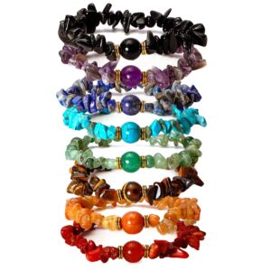 milakoo women 7 chakra bracelets crystal healing chip stone stretch bracelets for women reiki yoga anxiety