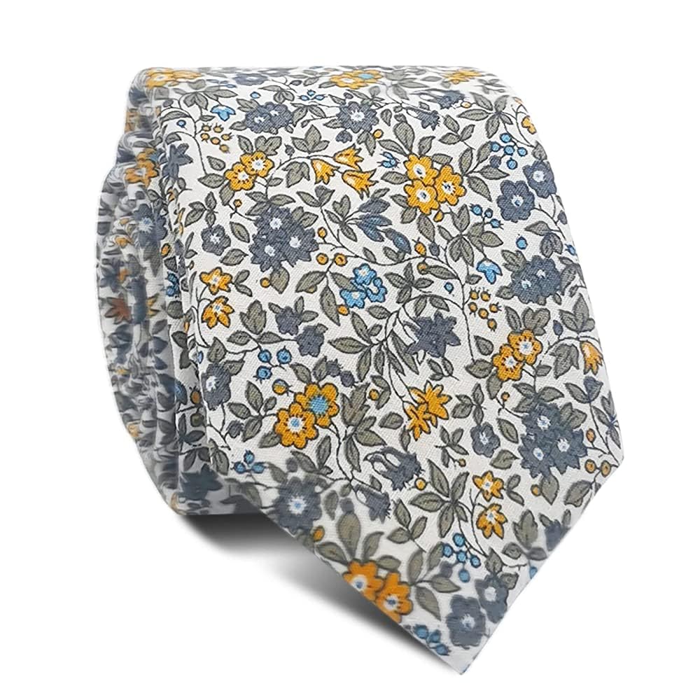 Mantieqingway Men Skinny Tie Cotton Floral Tie 2.56'' Slim Necktie for Wedding Groomsmen Neck Tie