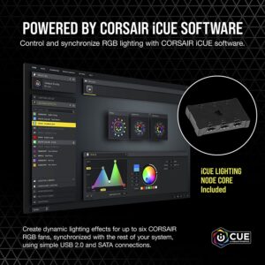 CORSAIR ML120 RGB ELITE, 120mm Magnetic Levitation RGB Fan with AirGuide, 3-Pack with Lighting Node CORE, Black For Radiator