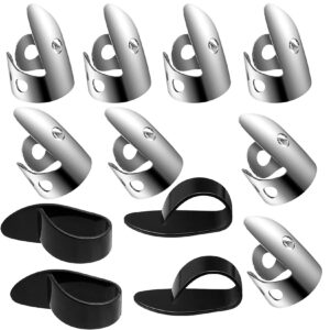 12pcs Adjustable Finger Thumb Picks Set Includes 8pcs Silver Stainless Steel Finger Picks and 4pcs Plastic Thumb Picks for Guitar Banjo Harp Bass Plectrum (Black)