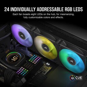 CORSAIR ML120 RGB ELITE, 120mm Magnetic Levitation RGB Fan with AirGuide, 3-Pack with Lighting Node CORE, Black For Radiator