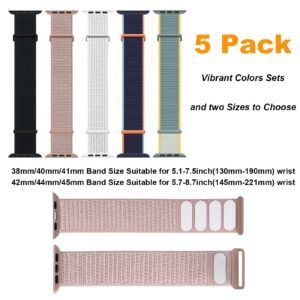 5 Pack Sport Loop Bands Compatible with Apple Watch Band 38mm 40mm 41mm 42mm 44mm 45mm Women Men, Soft Nylon Braided Elastic Strap Replacement Wristband for iWatch Series 7/6/5/4/3/2/1/SE