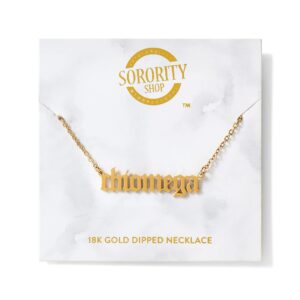 Sorority Shop Chi Omega Necklace — CO Old English Font Design, 18K Gold Plated, Chi Omega Gifts for Women