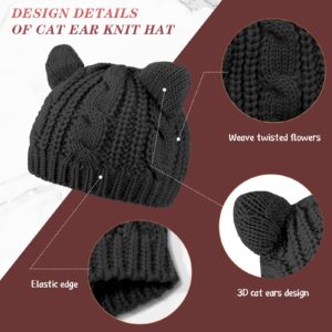 Cat Ear Beanie Hats Cute Cat Knitted Hat Winter Knit Cable Hat for Women Girls (Black, Light Gray,2 Pieces)