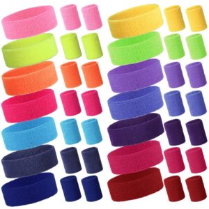 42 pieces sweatbands set including 14 pieces sports headbands and 28 pieces wristbands cotton sweat band for tennis basketball outdoor athletic men women (multi colors)