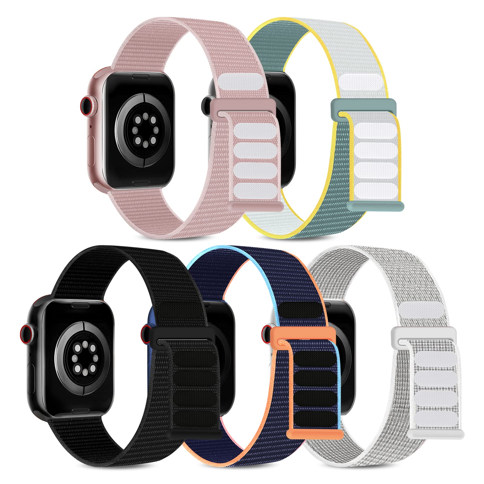 5 Pack Sport Loop Bands Compatible with Apple Watch Band 38mm 40mm 41mm 42mm 44mm 45mm Women Men, Soft Nylon Braided Elastic Strap Replacement Wristband for iWatch Series 7/6/5/4/3/2/1/SE