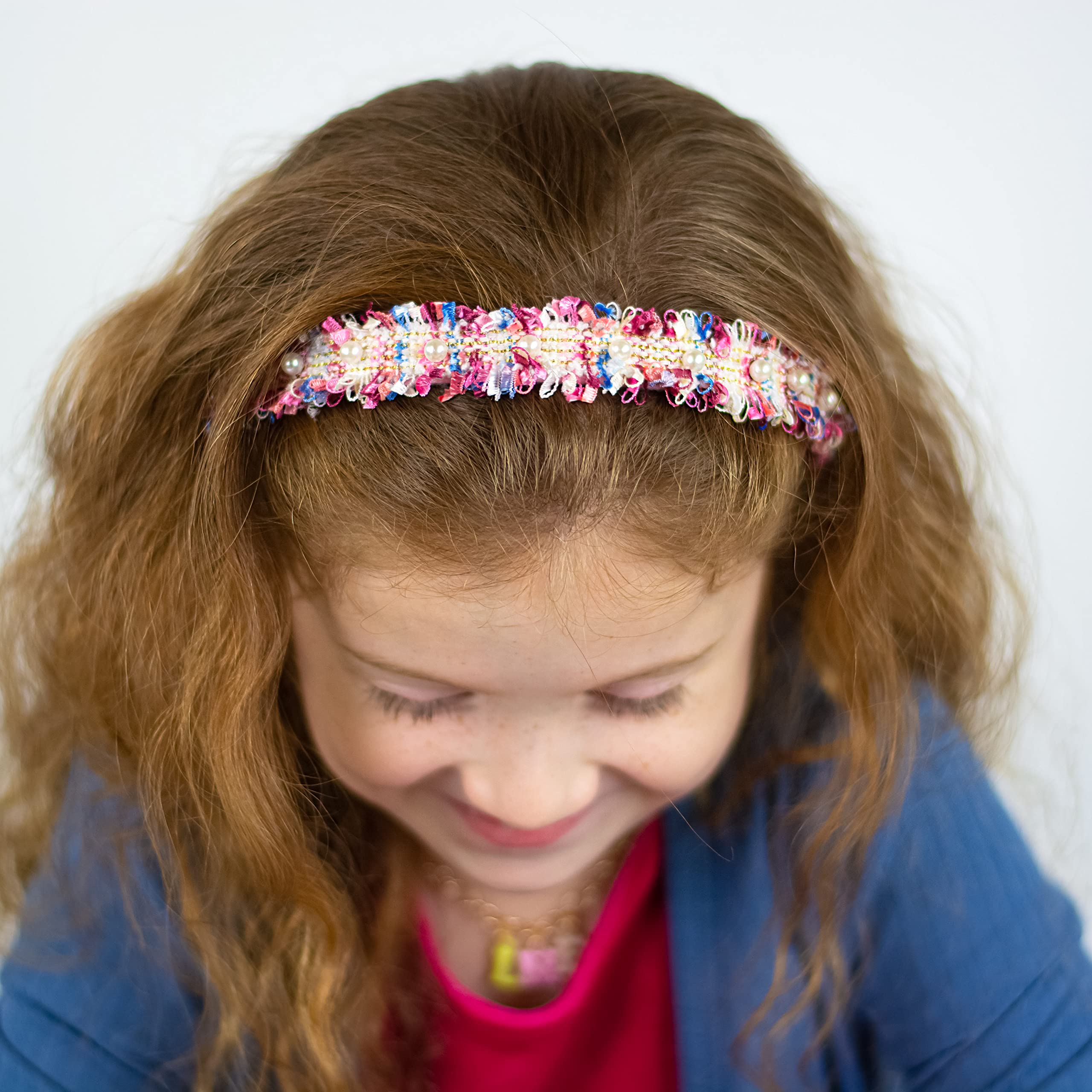 FROG SAC 2 Beaded Headbands for Girls, Pink Pearl Bead Hair Bands for Kids, Cute Fashion Girl Headband Hair Accessories, Confetti Hairbands for Children, Easter Basket Fillers Stocking Stuffers